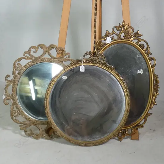 3 GILT FRAMED MIRRORS 1 OVAL 2 ROUND H 700 MM