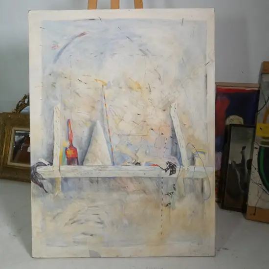 MARIA OLSEN MIXED MEDIA STILL LIFE 1980 900 X 1200 MM AF Paint Peeling