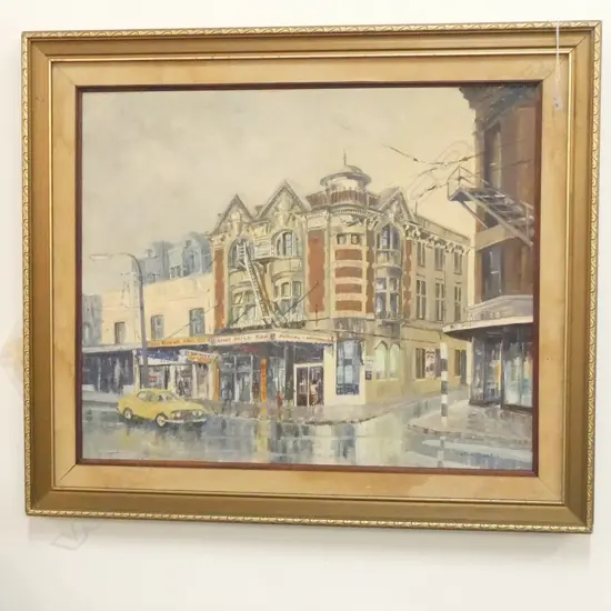 COLIN DICKIE OIL 'THE OLD BRITAIN'S BULIDING, CNR MANNERS & HERBERT STS, WELLINGTON', SIGNED. 