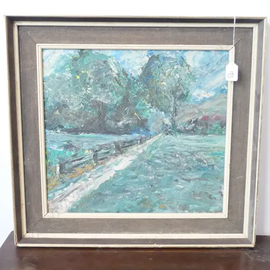 ARTIST UNKNOWN OIL ON BOARD COUNTRY ROAD 330 X 360 MM