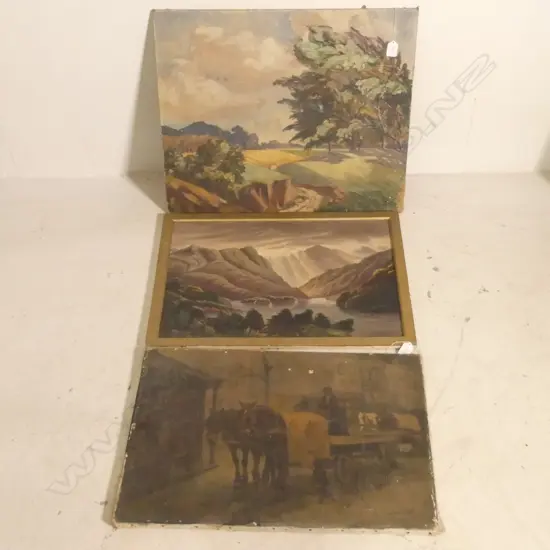 2 UNFRAMED OIL LANDSCAPE + ONE FRAMED L 770 MM