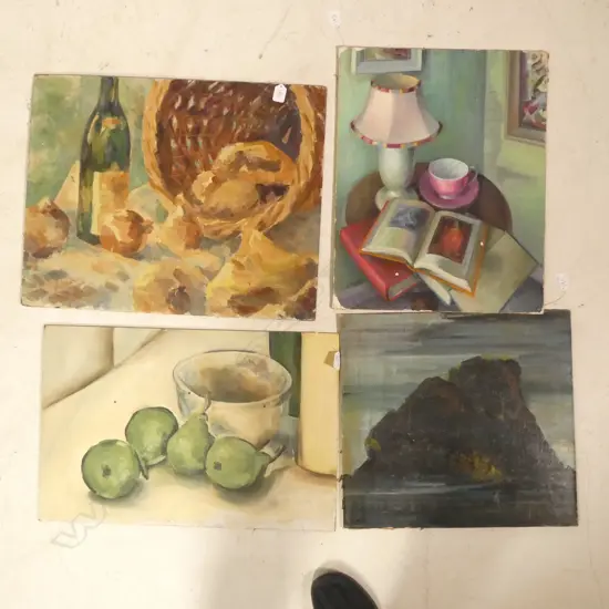 4 ASST UNFRAMED OIL PAINTINGS E EDWARDS ETC