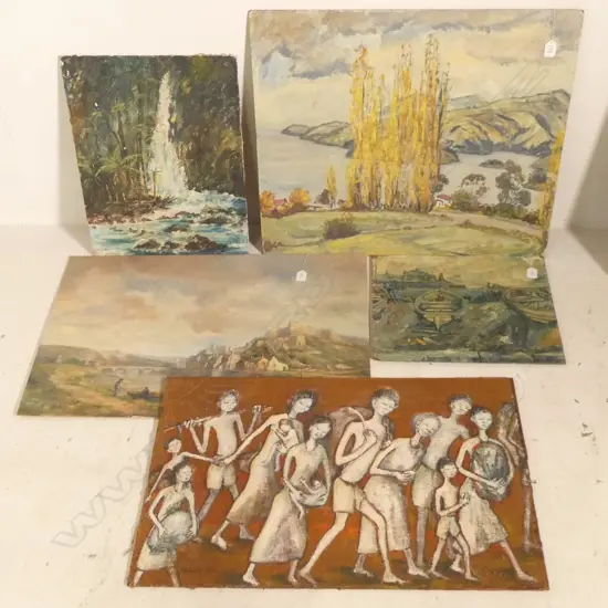 5 UNFRAMED OIL PAINTINGS VARIOUS SIZES 