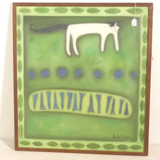 OIL ON BOARD CAT INITIALLED A.H 1999 800 X 740 MM 