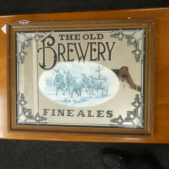 THE OLD BREWERY FINE ALES BAR MIRROR, 340 X 440MM (INCL FRAME)