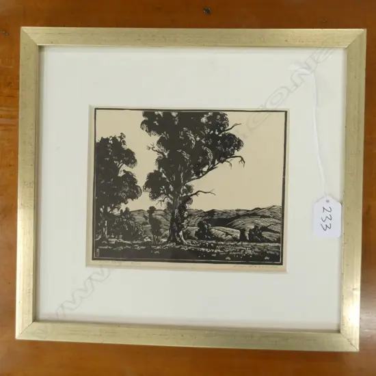 KEN W HASSALL LINOCUT 'GUM TREE' SIGNED 