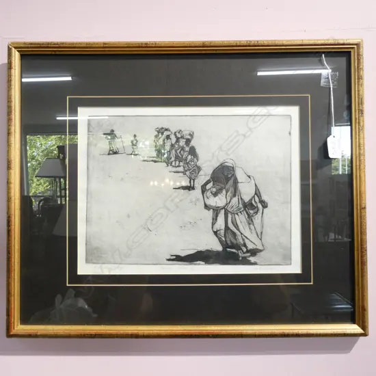 ROY DELGARNO FRAMED ETCHING OF INDIAN WORKERS ARTIST PROOF H 440 MM