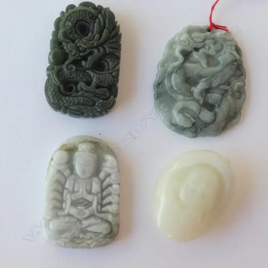 4 CHINESE STONE PENDANTS 