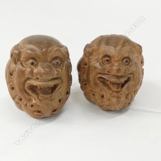 2 CARVED HARDWOOD GROTESQUE HANDLING PIECES