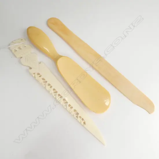 2 ORIENTAL CARVED IVORY PAPER KNIVES + ...