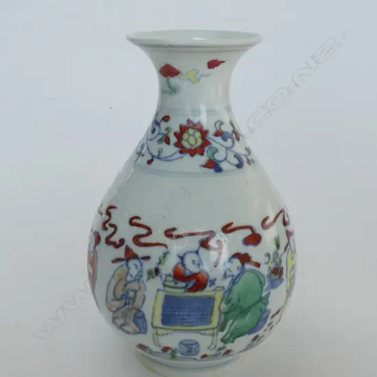 CHINESE DOUCAI BALUSTER VASE SCHOLAR FIGURES H.165mm