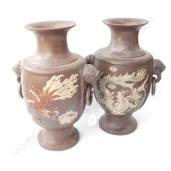 PR ORIENTAL CERAMIC DRAGON VASES H. 330MM