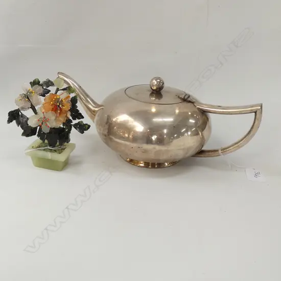 JADE TREE and SILVERPLATE TEAPOT
