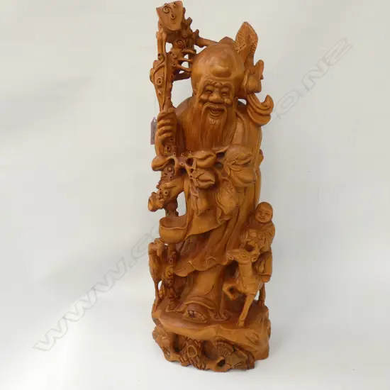 CARVED WOODEN ORIENTAL FIGURE H. 470MM