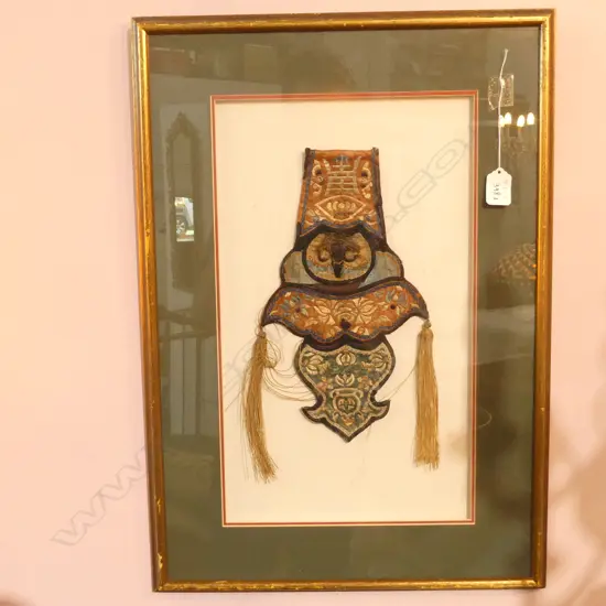 LATE 19thC CHINESE EMBROIDERED SILK COSTUME PANEL, FRAMED 