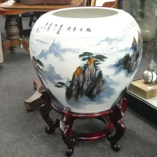 LARGE CHINESE PORCELAIN BOWL ON STAND