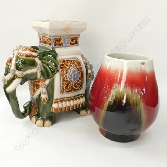 CERAMIC ELEPHANT & VASE