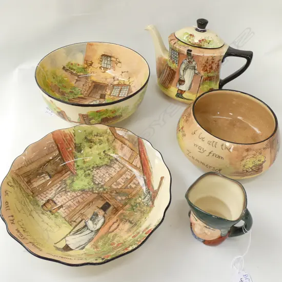 R/DOULTON GAFFERS TEAPOT AND 3 BOWLS 230MM DIA + TOBY