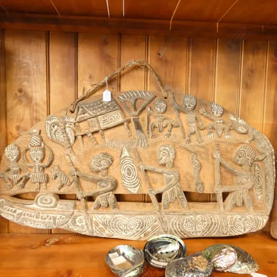 P.N.G SEPIK RIVER CARVED STORY BOARD L 860 MM