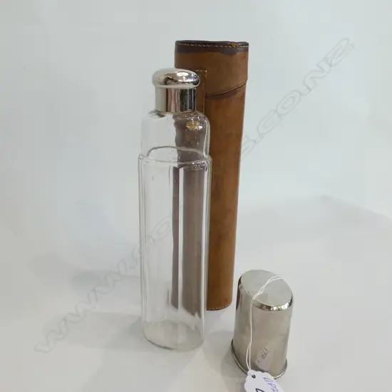 TRAVELLING HIP FLASK WWI LEATHER COVER...