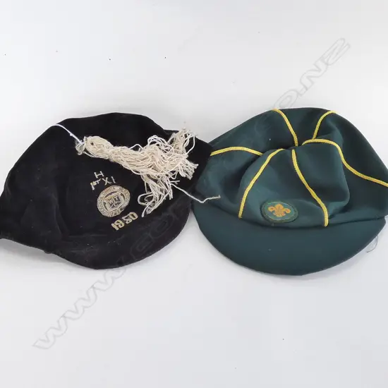 BLACK VELVET CRICKET CAP 1950 & BOY SCOUT CAP