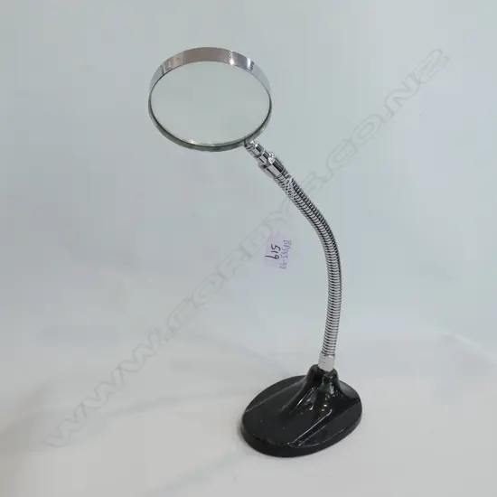 ART DECO GOOSE NECK MAGNIFYING GLASS ON ATOMIC BASE
