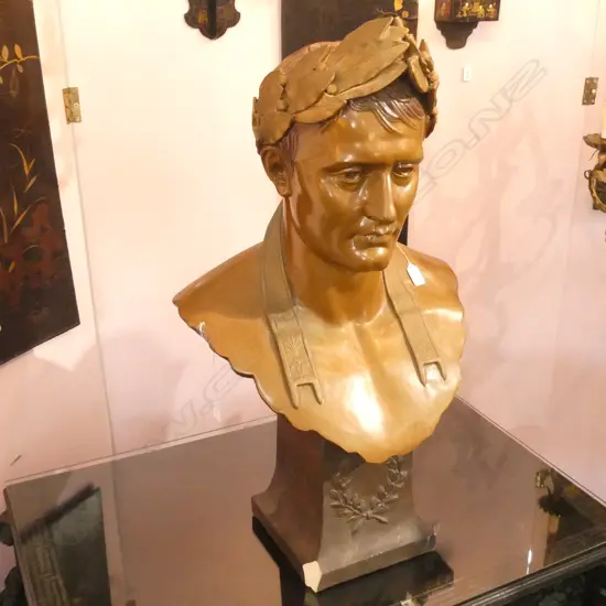 LARGE CERMAIC BUST - NAPOLEON AS EMPEROR, CHIP ON BASE. OVERALL  H.790mm