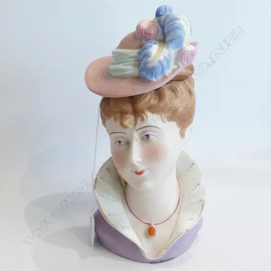 EARLY 20THC BISQUE YOUNG WOMAN LIDDED JAR A.F