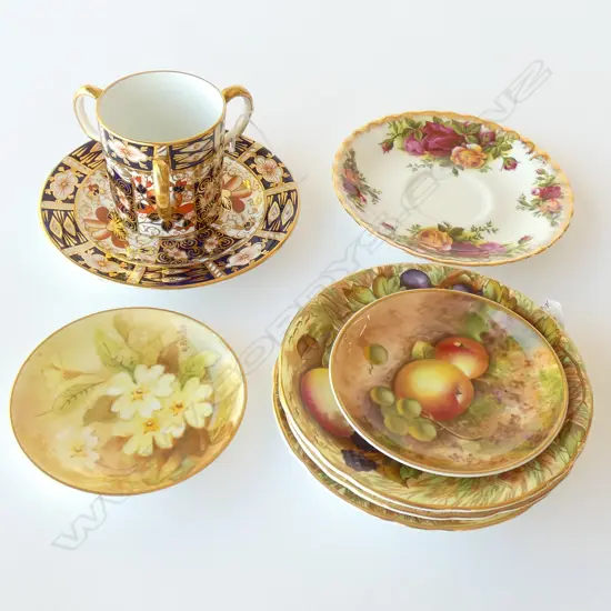 ROYAL CROWN DERBY CUP & SAUCER + 6 PLATES INCL OCR & AYNSLEY 