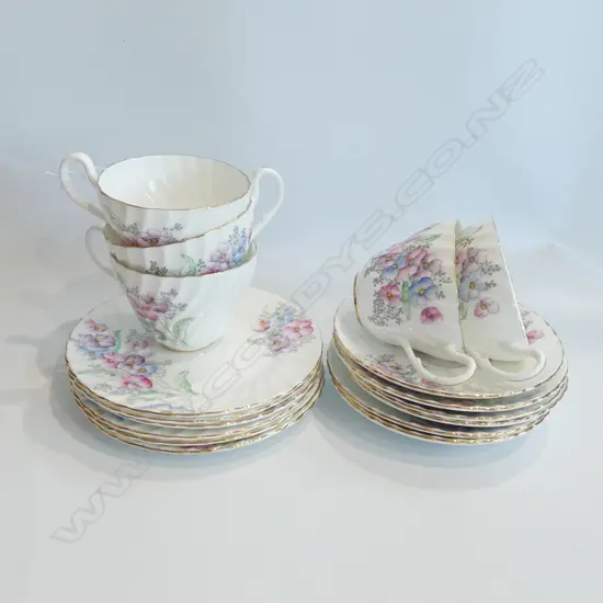 5 FOLEY FINE CHINA TRIOS + PLATE & SAUCER