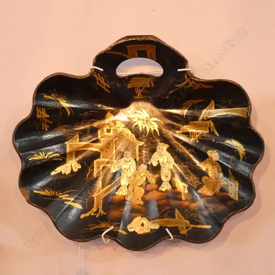 A VICTORIAN VICT BLACK LACQUER FLUTED TRAY
