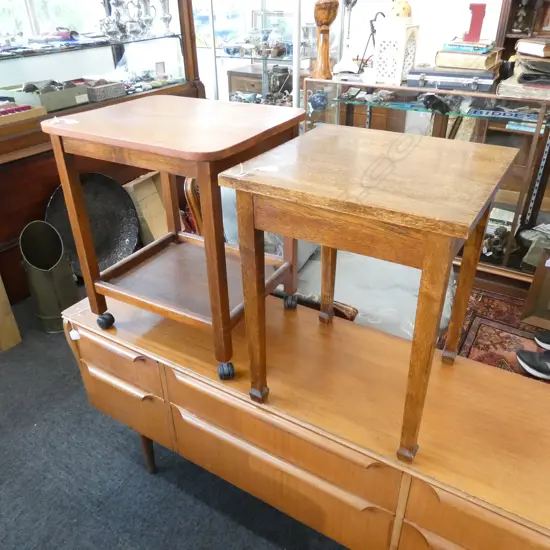 OAK SIDE TABLE + WOODEN TROLLEY H. 560MM