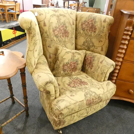LARGE WINGBACK CHAIR, LOOSE CUSHION SEAT & SCATTER CUSHION