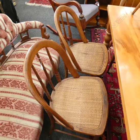 8 OAK FRAMED CANE SEATED DINING CHAIRS