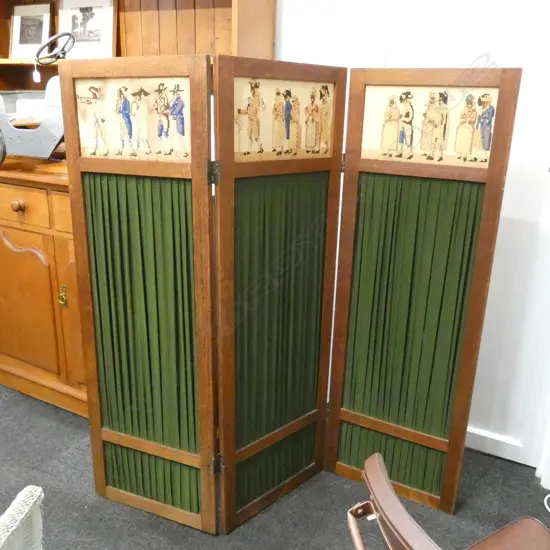 3 PANEL GREEN FABRIC SCREEN H. 1390MM