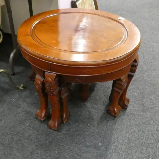 CHINESE ROUND SIDE TABLE 650MM DIA AND 4 NESTING STOOLS