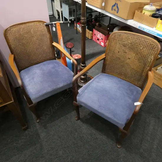 PR CANE BACKED CHAIRS BLUE UPHOLSTERY
