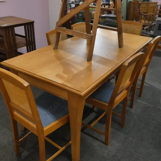 DINING TABLE & SIX CANE CHAIRS L. 