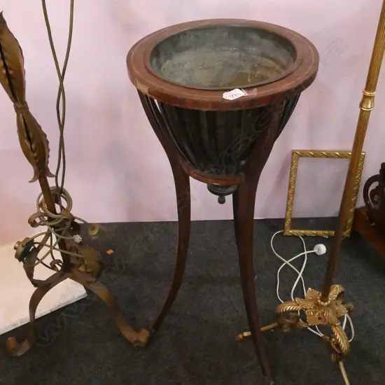 EDWARDIAN MAHOGANY PLANT STAND w LINER