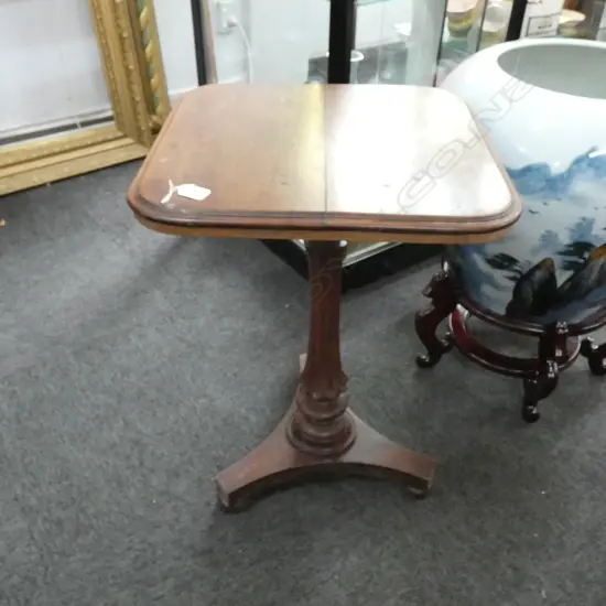 19thC WALNUT WINE TABLE, SQUARE TOP RAISED IN FLUTED COLOUMN FROM TRIFORM BASE