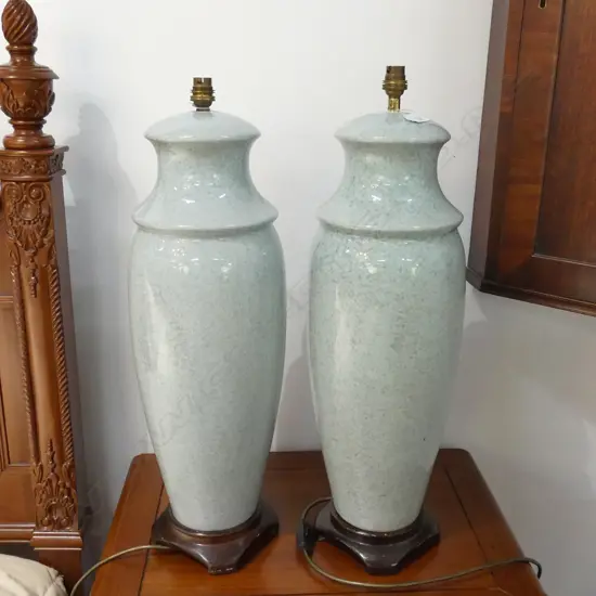 2 NEAR PR CRACKLE GLAZE LAMPS NO SHADES H. 680MM