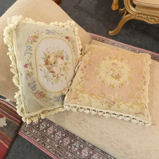 TWO VINTAGE TAPESTRY SCATTER CUSHIONS