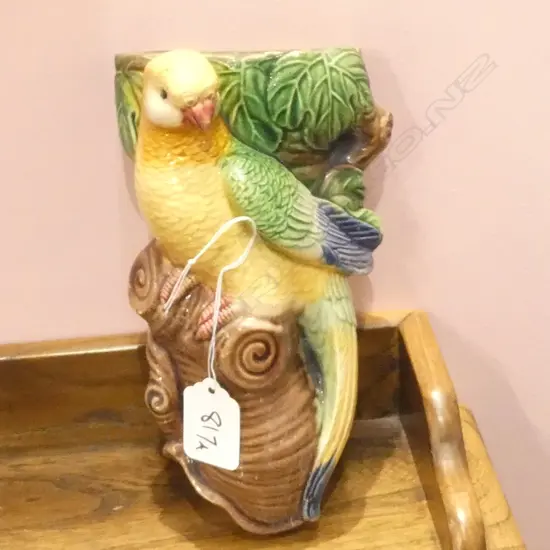 OLD MAJOLICA WALL VASE PARAKEET
