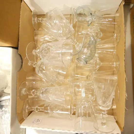 BOX LOT ASST. SHERRY GLASSES ETC