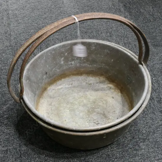 2 VINTAGE BRASS JAM PANS STEEL HANDLES