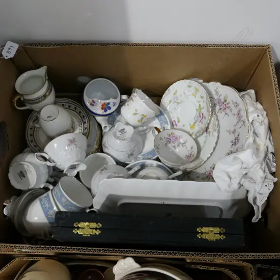 BOX LOT ASST. CHINA TEA CUPS ETC
