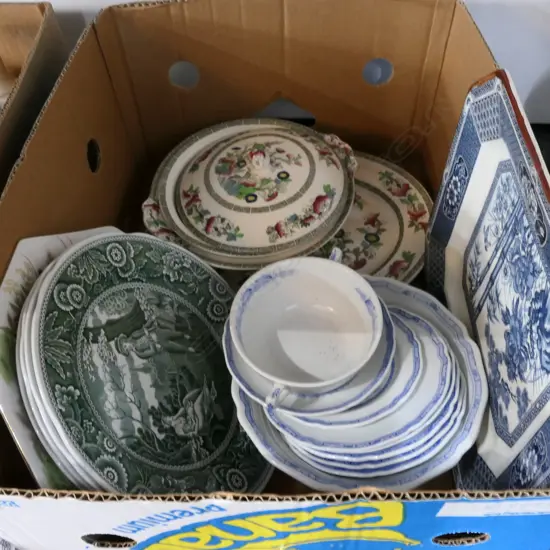 BOX LOT DINNER WARE; SPODE, INDIA TREE, FURNIVALS QUAIL ETC