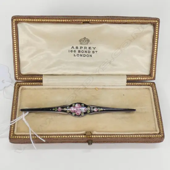 ASPREY BROOCH IN ORIGINAL BOX, ENAMMELLED STERLING SILVER