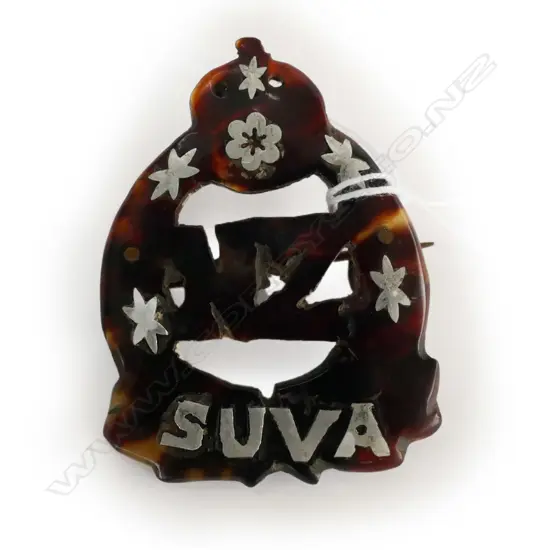 WWI NZ 'SUVA' SWEETHEART BADGE TORTOISESHELL
