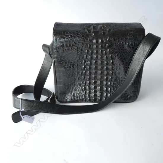 CROCODILE SKIN & BLACK LEATHER SHOULDER BAG 